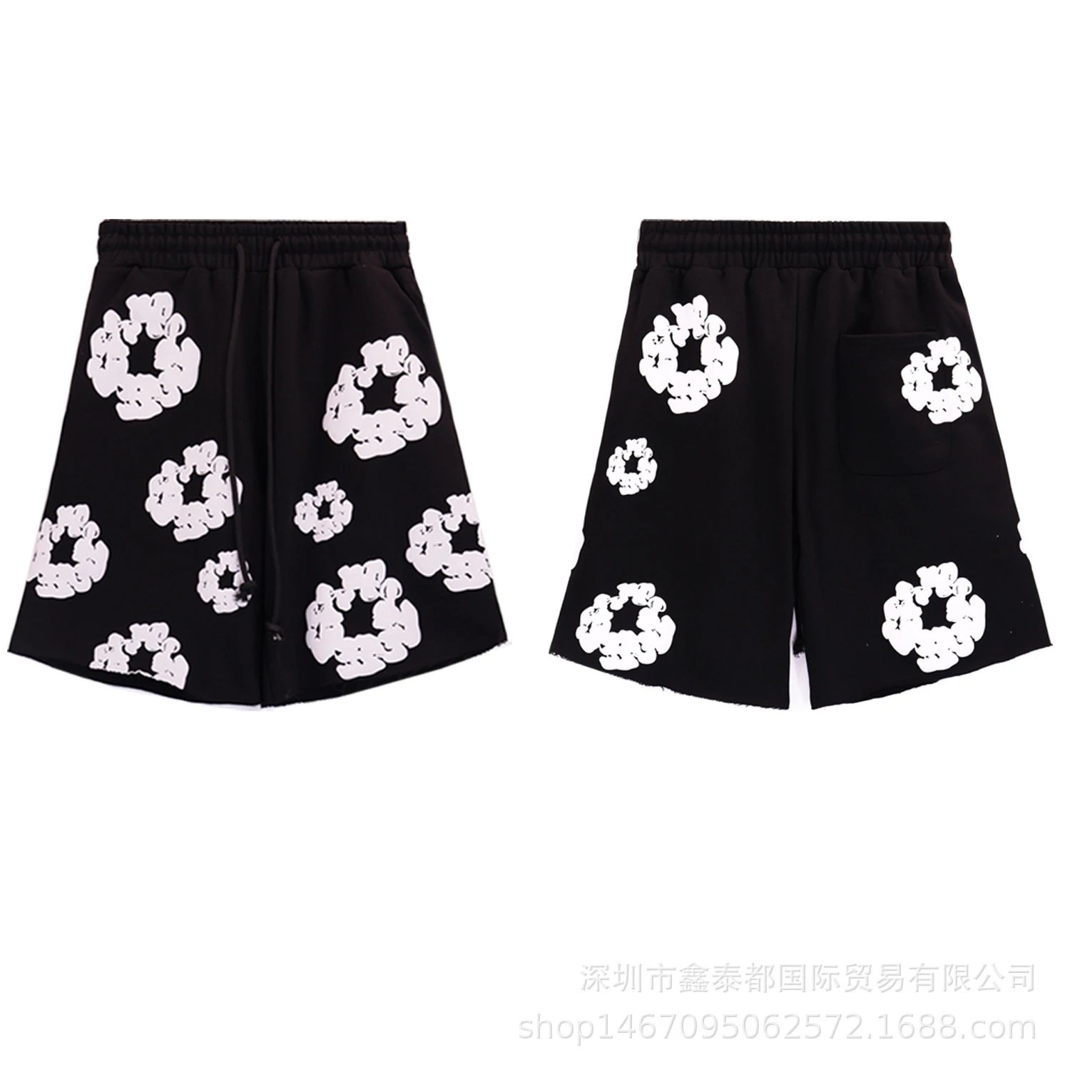 黑色休闲短裤（白色花环）