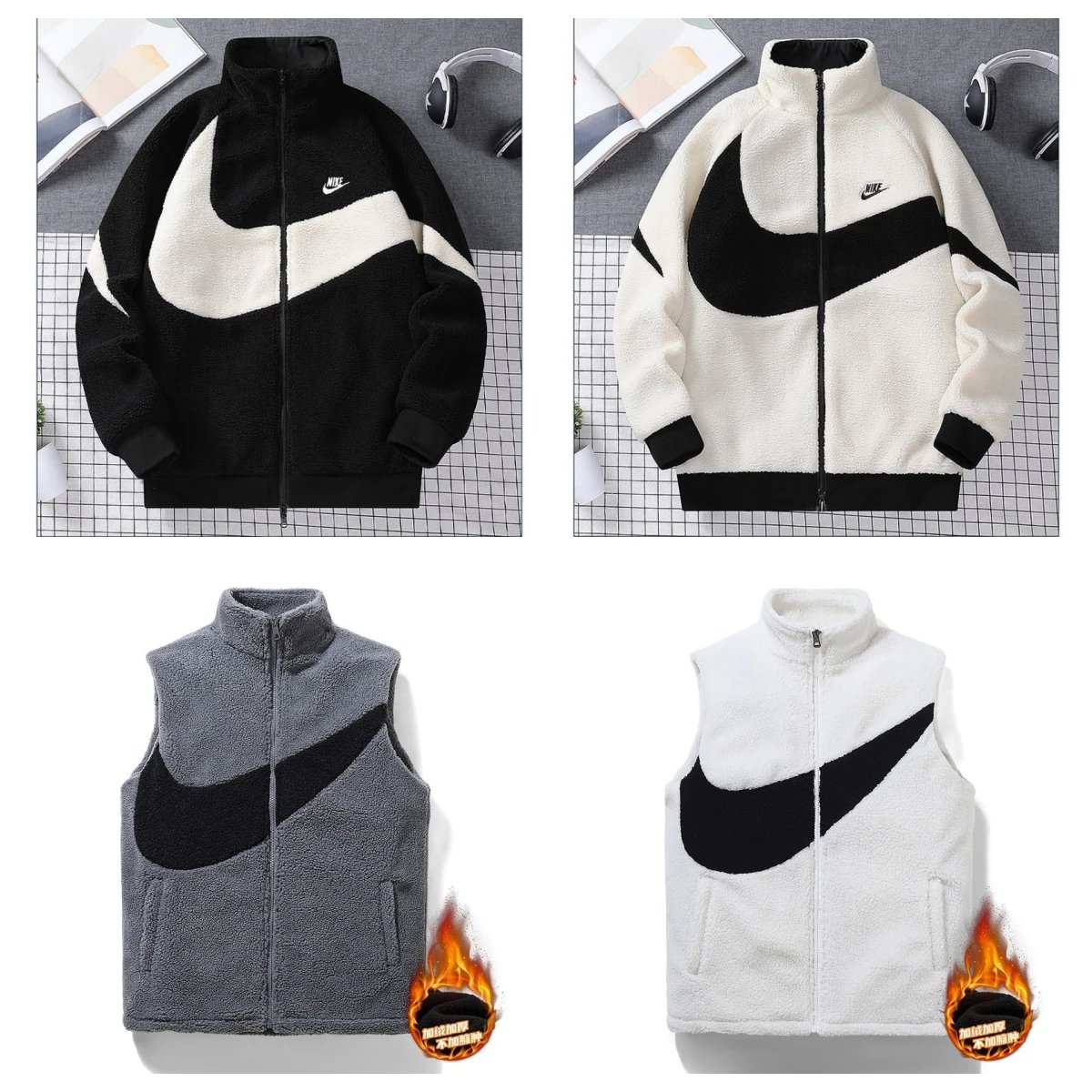 Nike Fleece Jacket and Vest for Men Women Warm Winter Outerwear