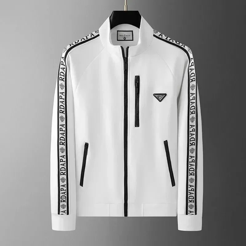 RDAPA White Men's Zip-Up Jacket with Logo Tape Sleeves