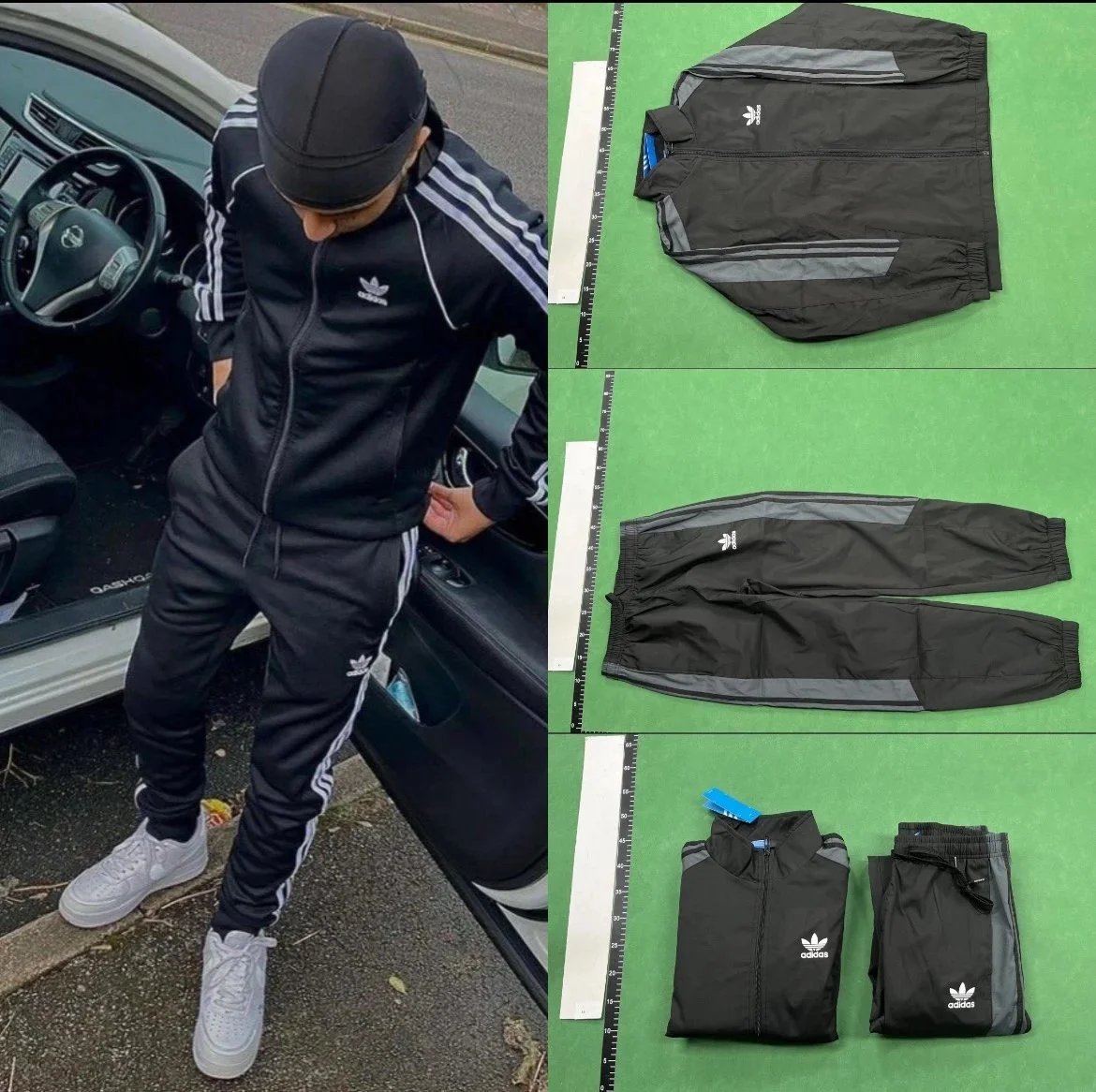 Adidas Black Track Suit Men's Sportswear Set with White Stripes