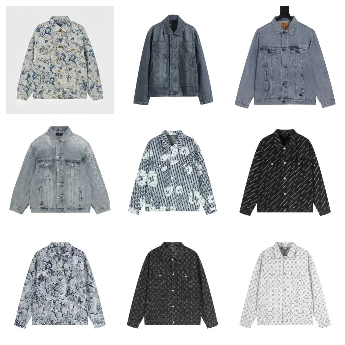 Balenciaga Denim Jacket with Floral and Monogram Patterns