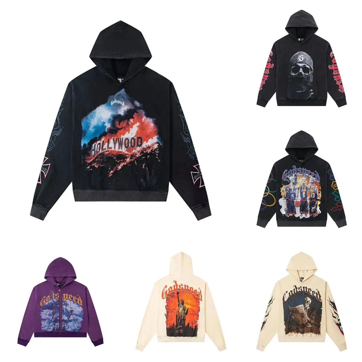 高质量25秋冬直喷印花复古连帽卫衣