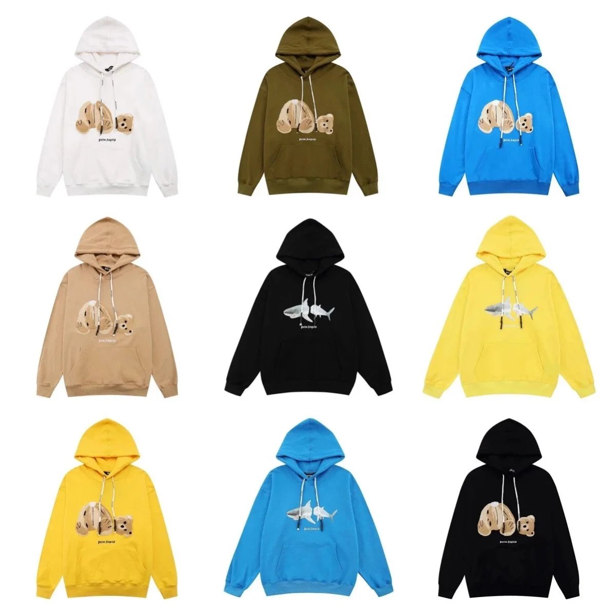 Palm Angels Hoodie with Bear and Shark Print in Multiple Colors