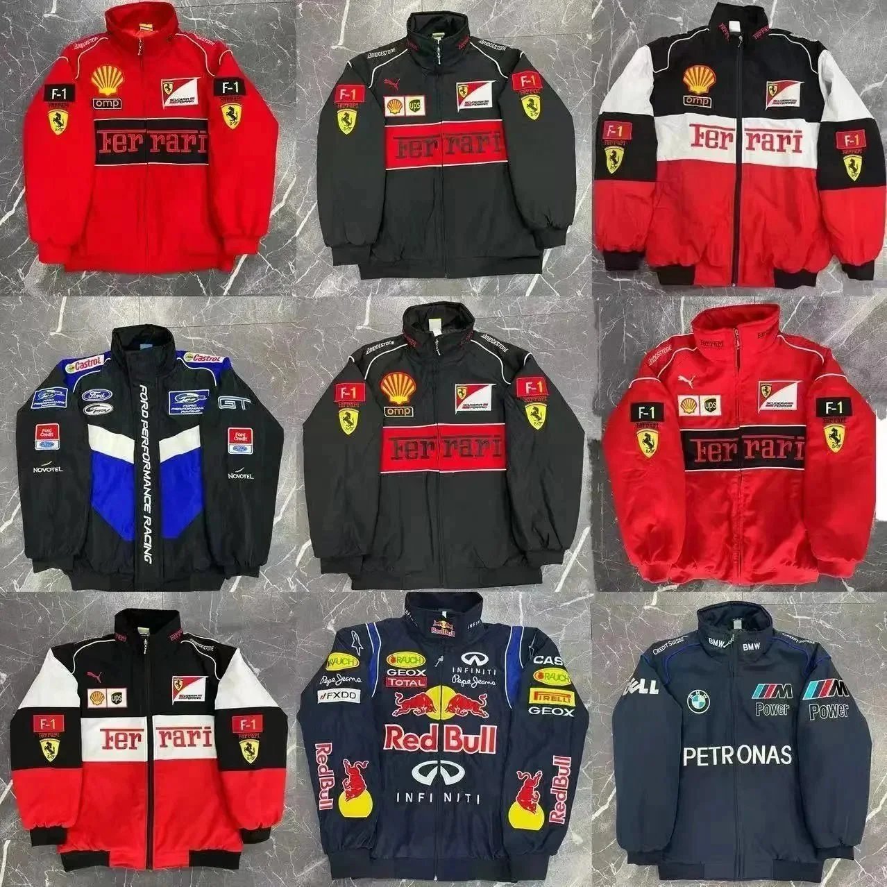 F1 Racing Jacket Ferrari Red Bull Petronas BMW Team Logo Men's Sportswear