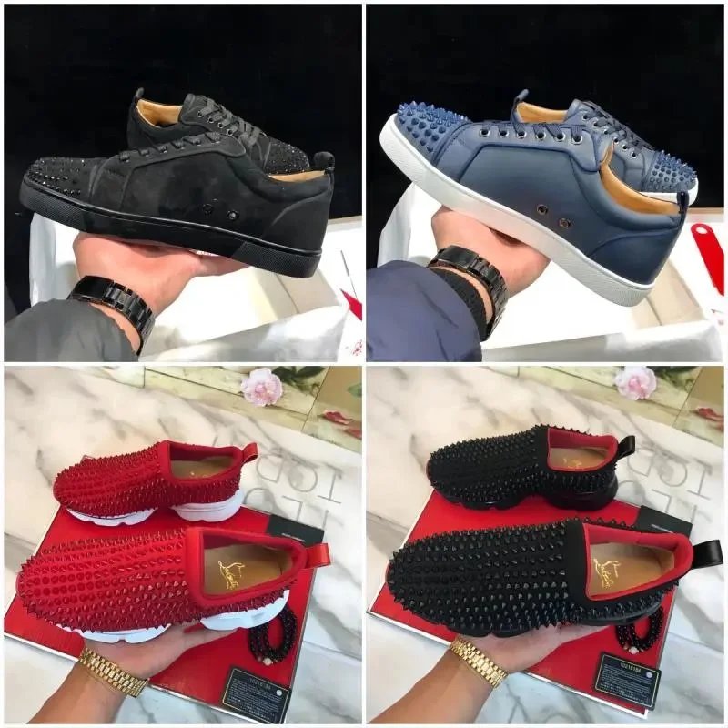 Christian Louboutin Spike Sneakers Men Fashion Leather Shoes