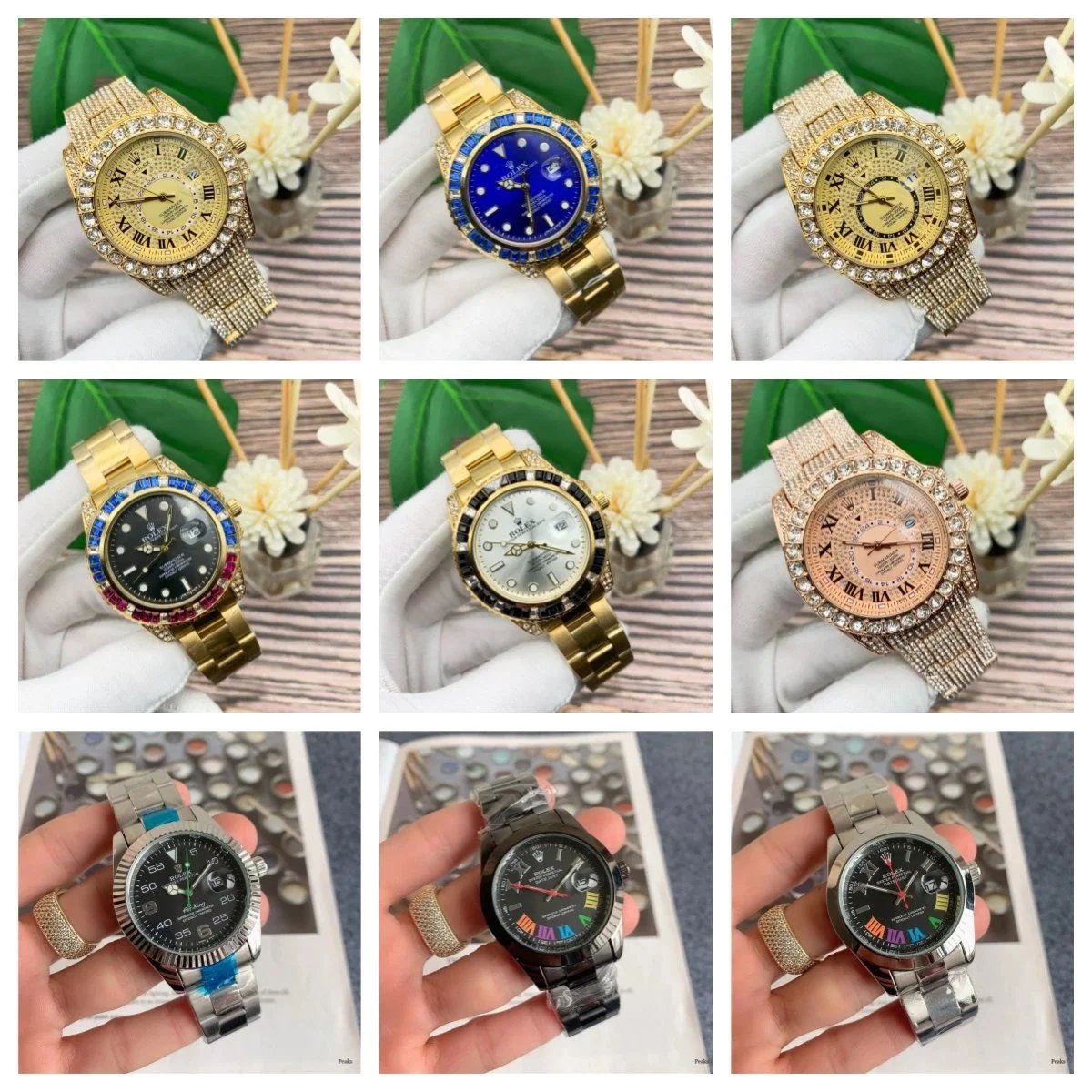 Luxury Diamond Encrusted Gold Watch with Roman Numerals and Stainless Steel Band