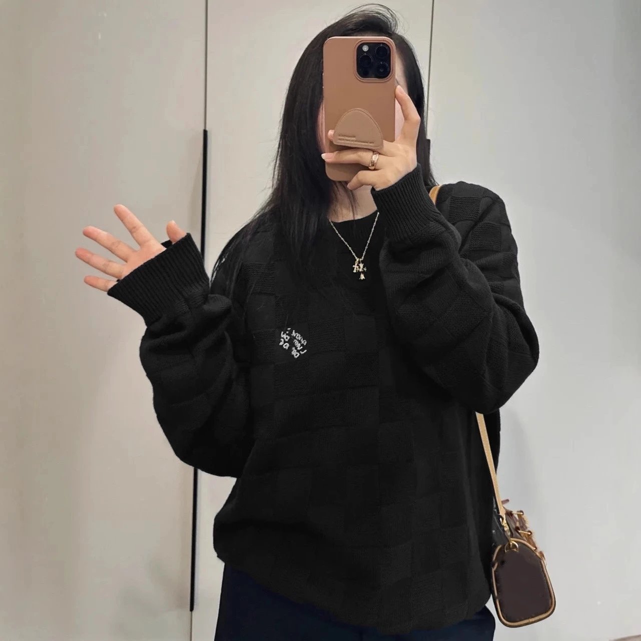 JS.{毒家}天花板高版本 秋季新款珠绣棋盘格套头休闲毛衣男女款