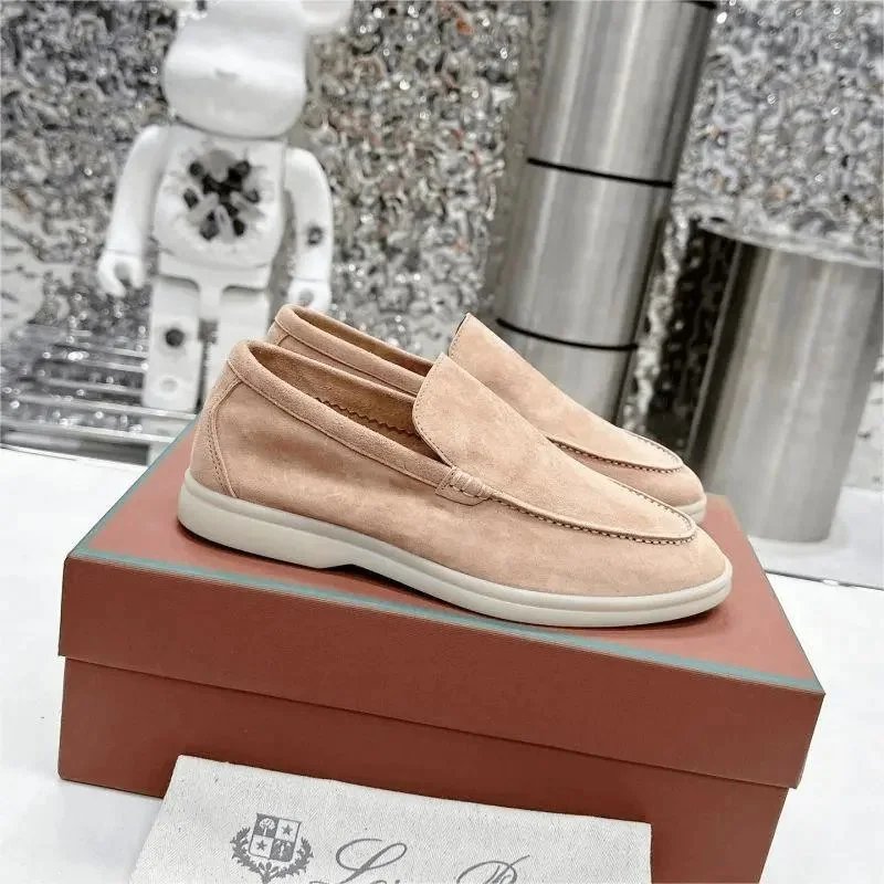 Beige Suede Loafers for Men Women Comfortable Slip-On Shoes
