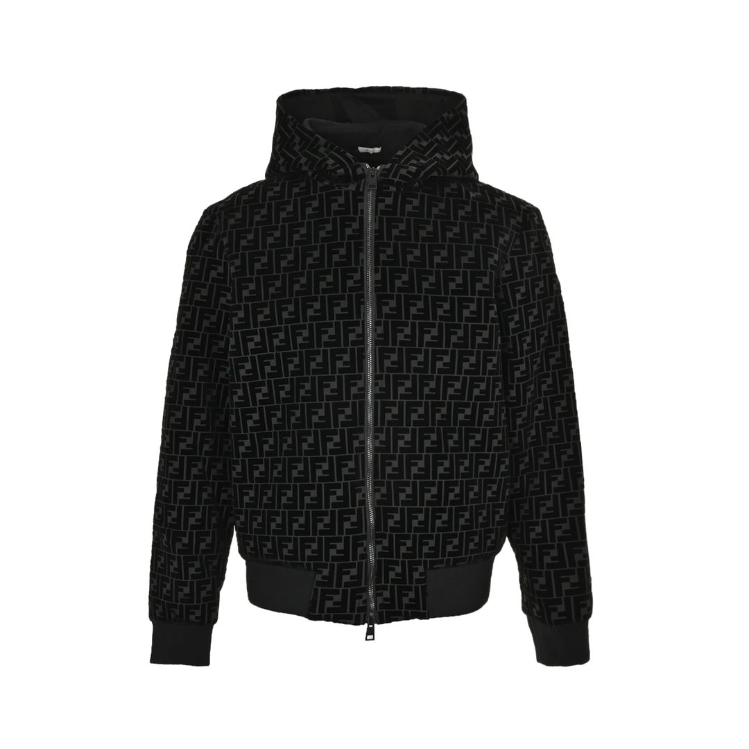 Fendi FF Logo Print Hooded Jacket Black