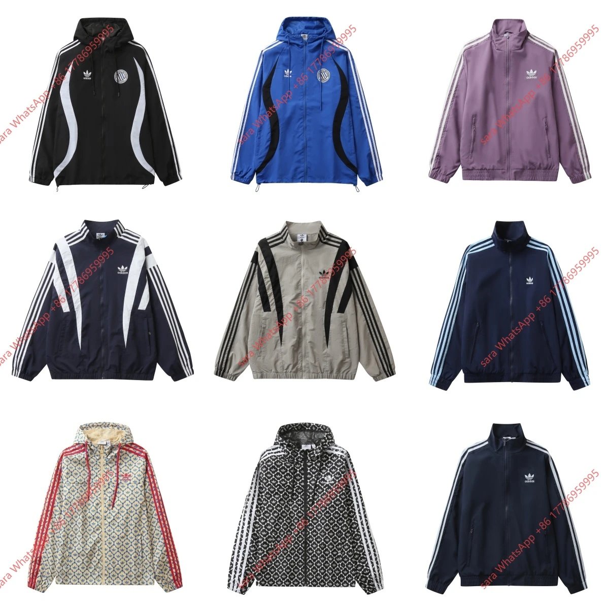 1500-秋季新款三条杠休闲运动男女情侣同款立领夹克外套