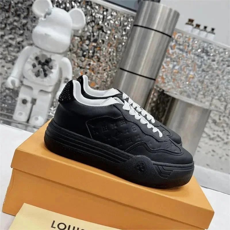 Louis Vuitton Black Leather Sneakers with Monogram Pattern