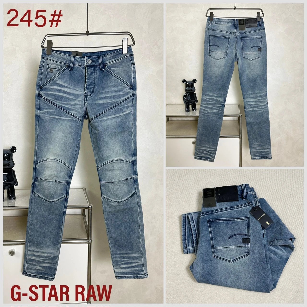 G-STAR RAW 245# Men's Slim Fit Denim Jeans with Patch Details