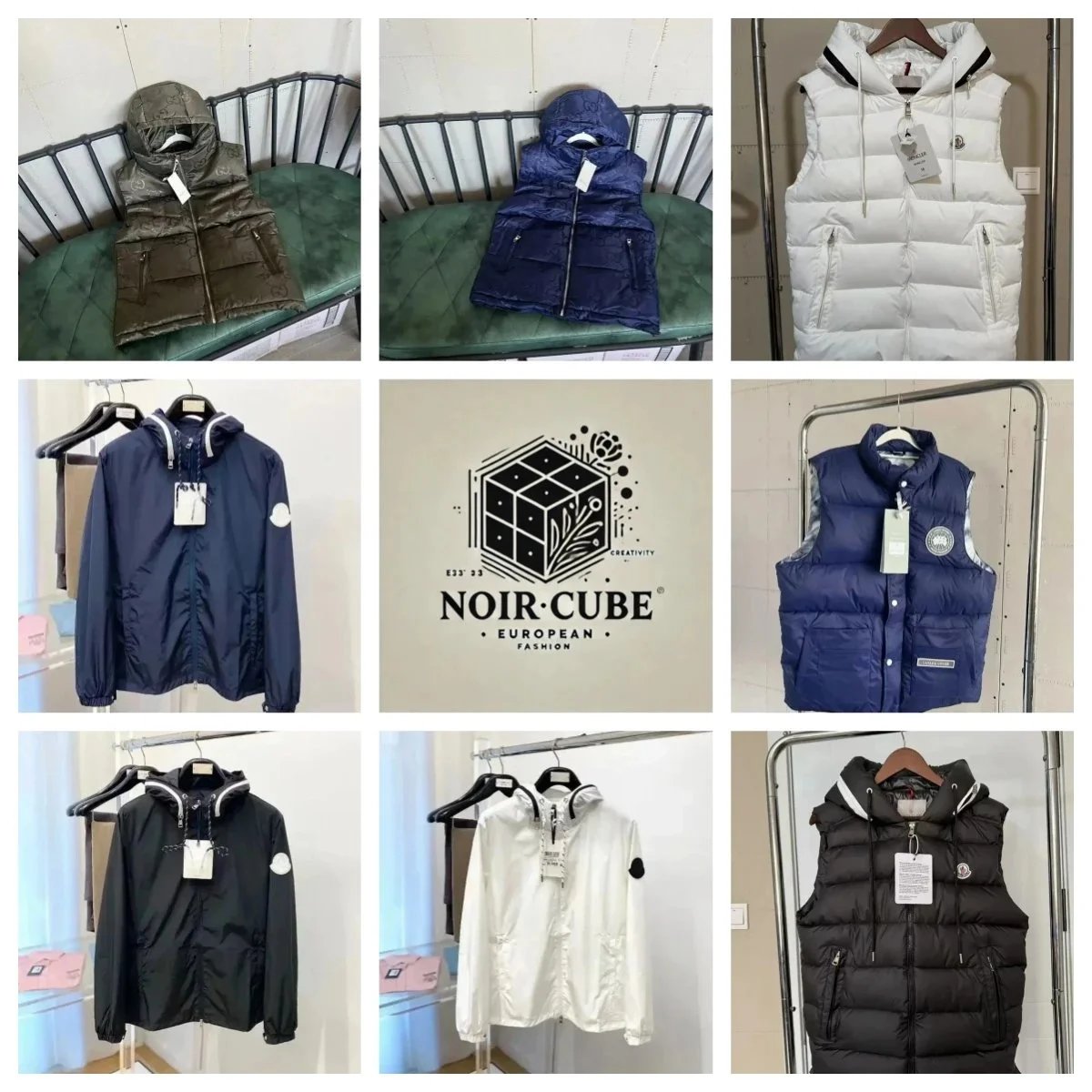 NOIR CUBE Men's Hooded Puffer Vest and Jacket Collection