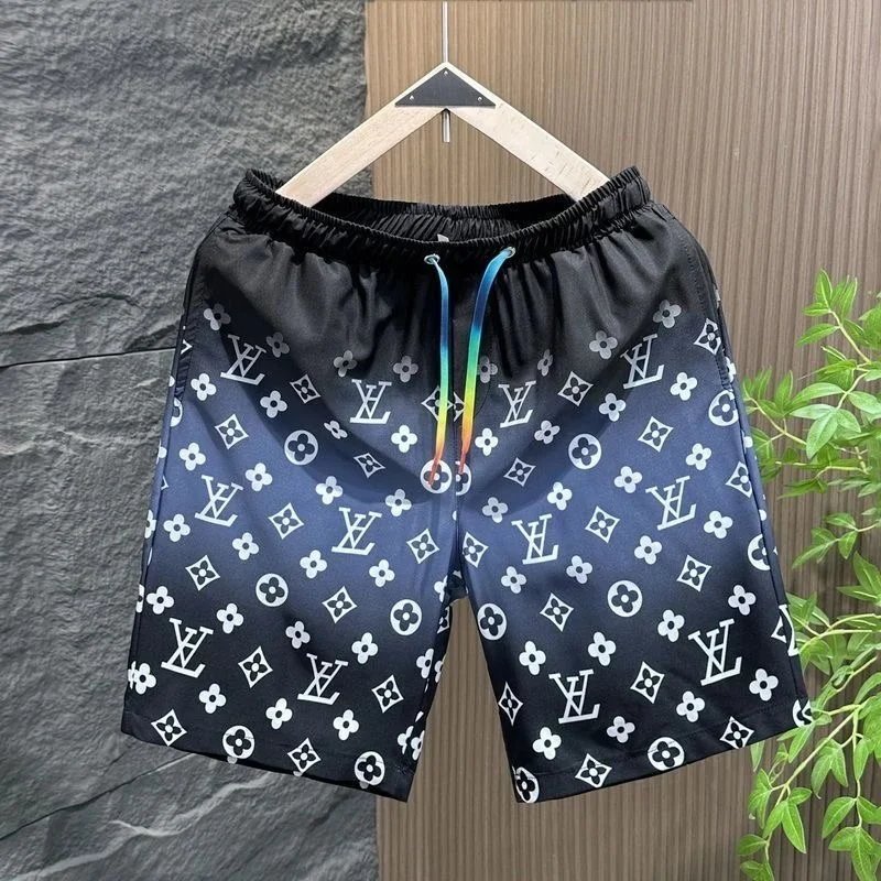 LV Monogram Print Men's Swim Shorts Black Gradient Design