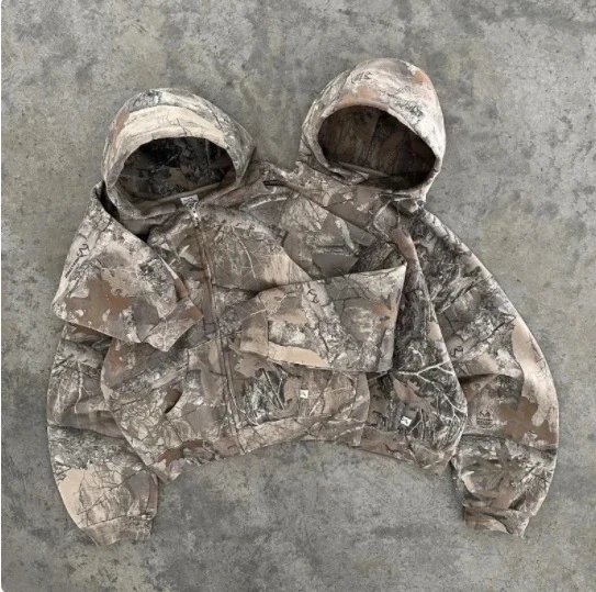 RF.跨境美式复古卫衣男士shi宽松小众拉链外套连帽卫衣外穿痞帅上衣