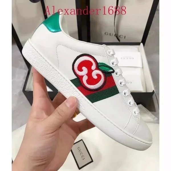 Gucci White Sneakers with Cherry Embroidery Logo