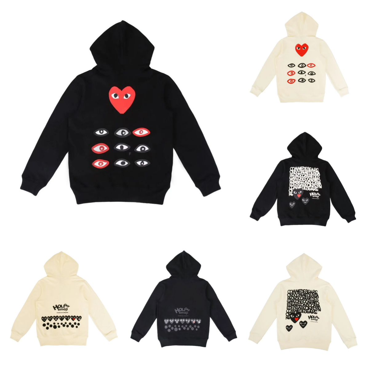 HOLY Emoji Heart Eyes Hoodie Black and Cream Sweatshirt