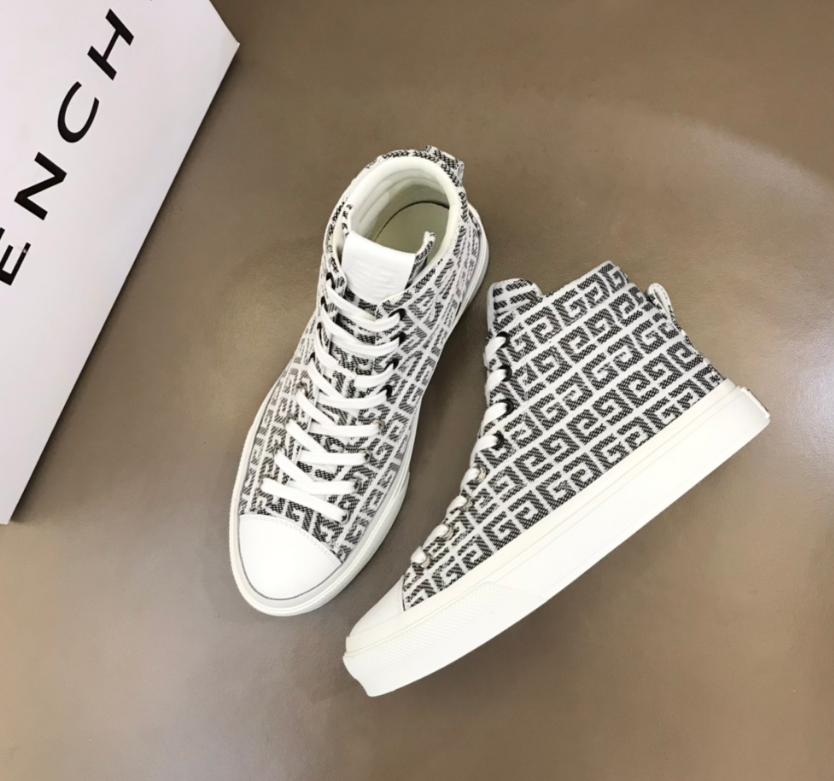 Givenchy High Top Sneakers Monogram Pattern White Canvas Shoes