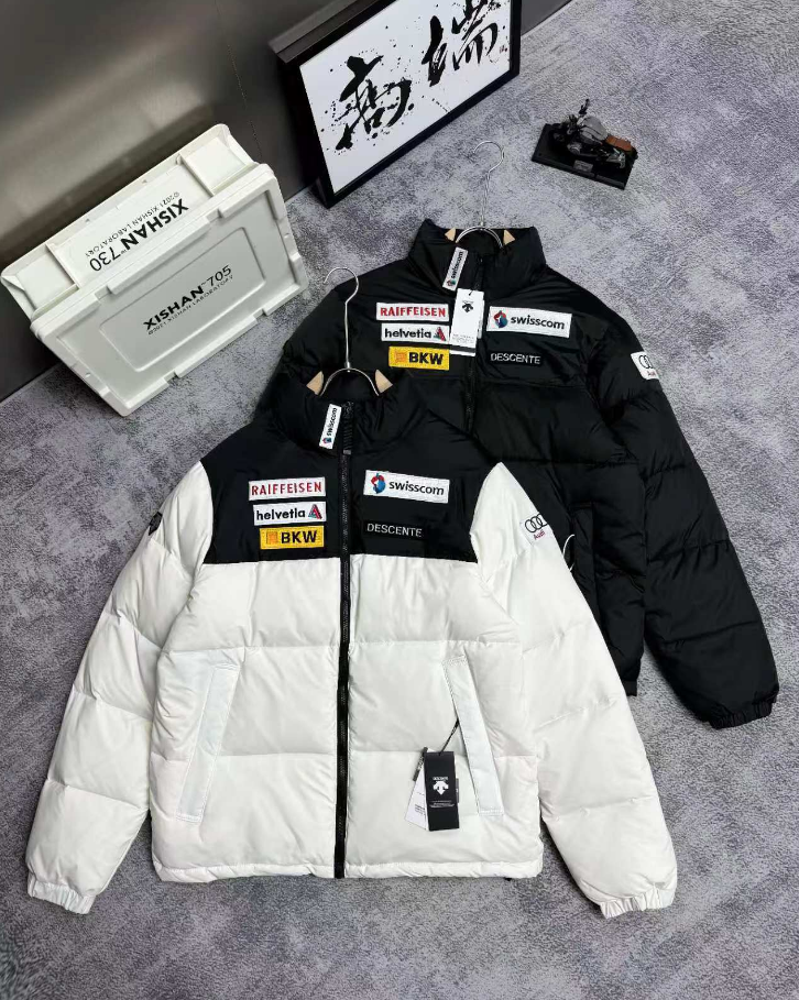 DESCENTE Winter Down Jacket with Logo Patches for Men and Women
