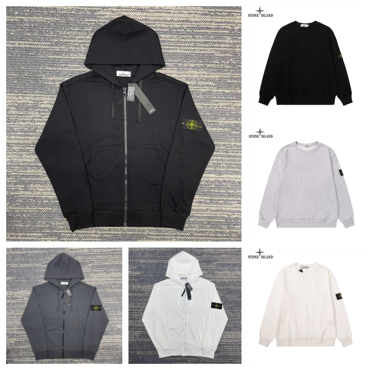 Stone Island Hoodie Zip-Up Sweatshirt Men's Black Gray White