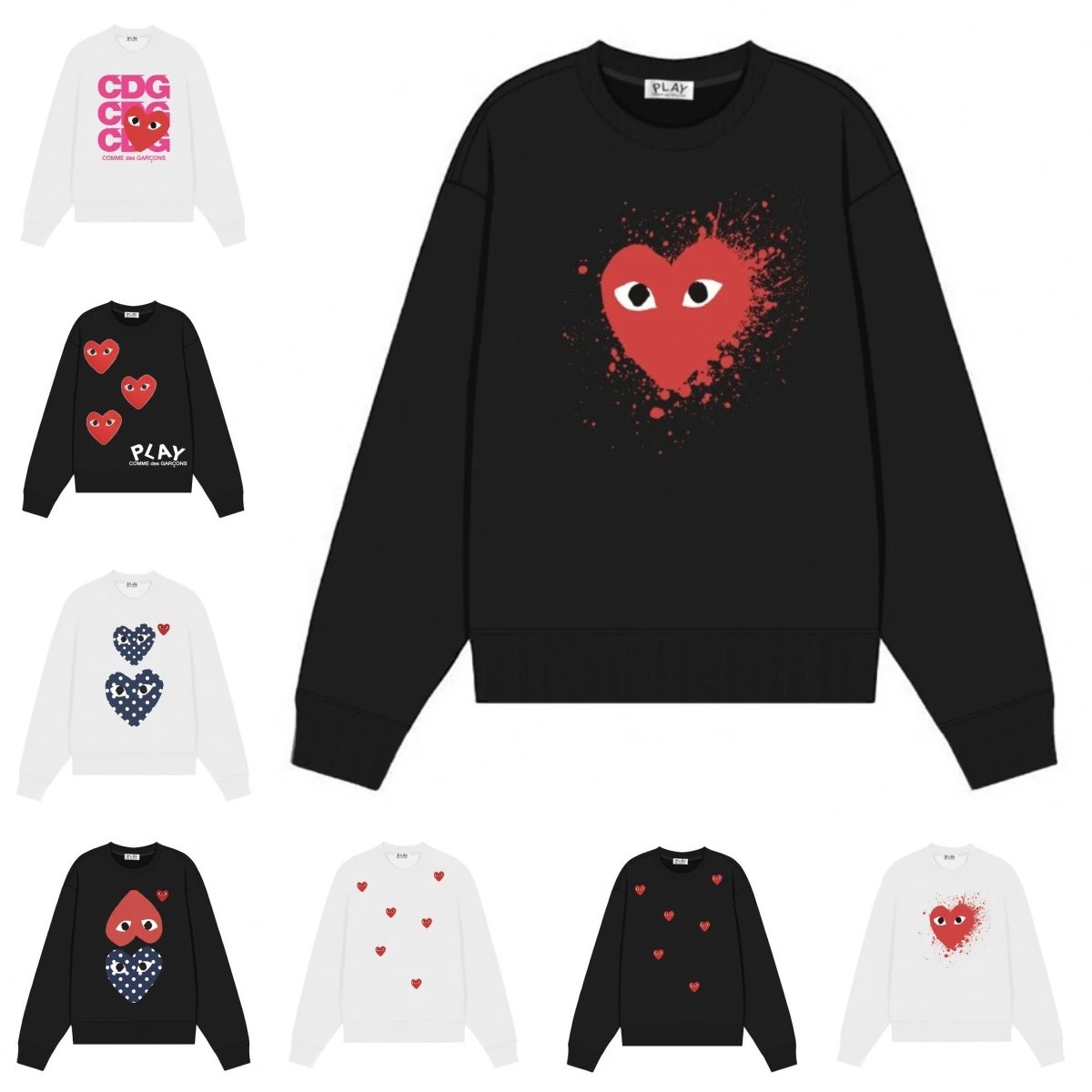 CDG PLAY Heart Print Sweatshirt Unisex Oversized Crewneck Sweater