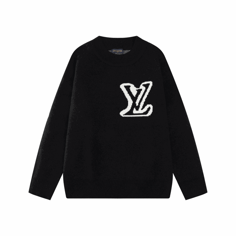 Louis Vuitton Black Knit Sweater with Monogram Logo