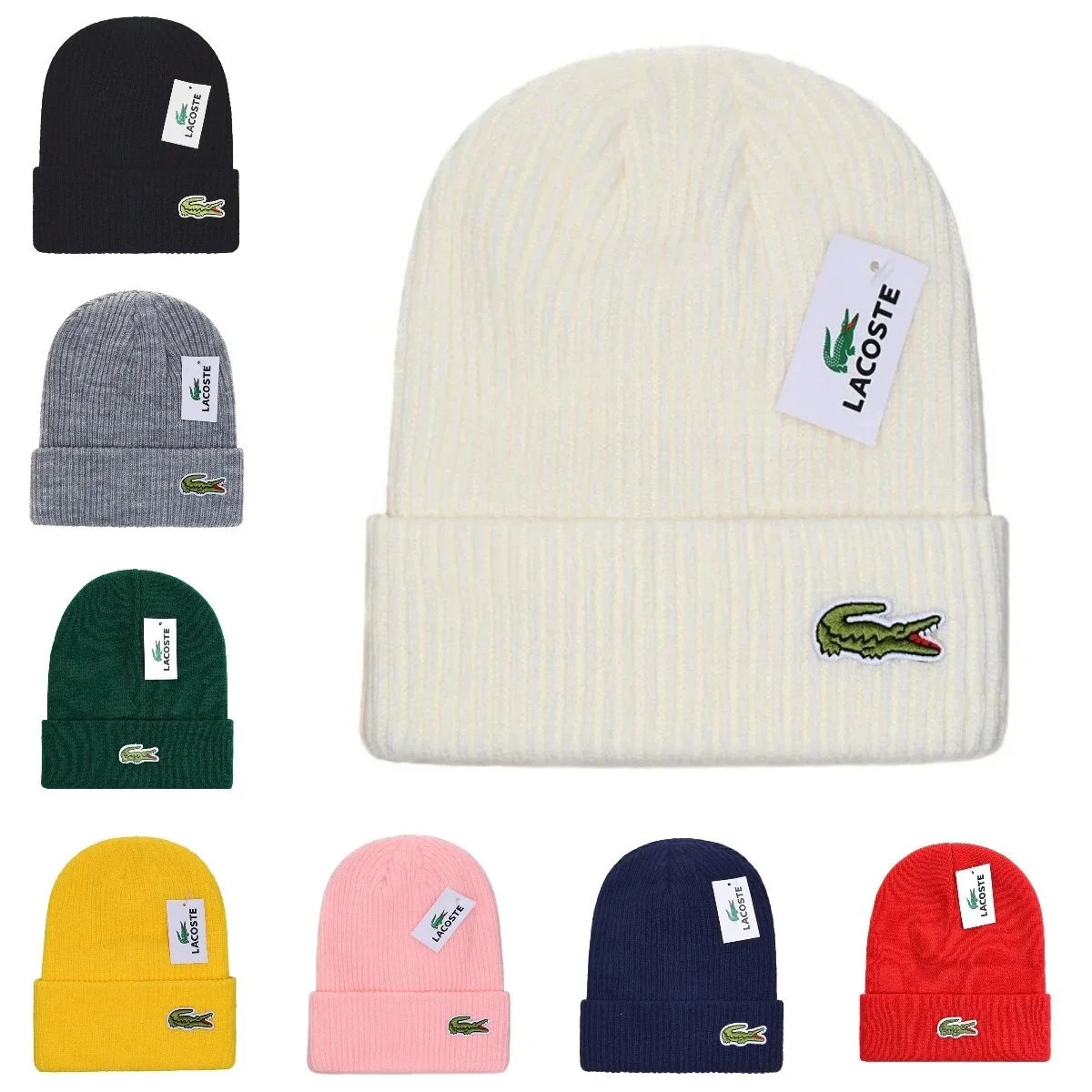 Lacoste Knit Beanie Hat with Crocodile Logo - Winter Warm Cap