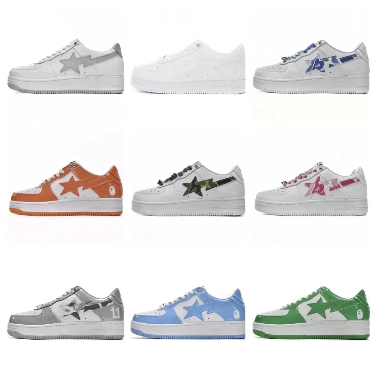 Bape Sta Low Top Sneakers White Orange Blue Green Camo