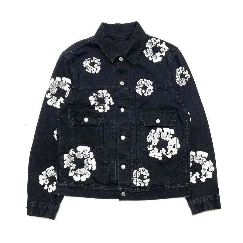 Black Floral Denim Jacket for Men Women Fashion Statement