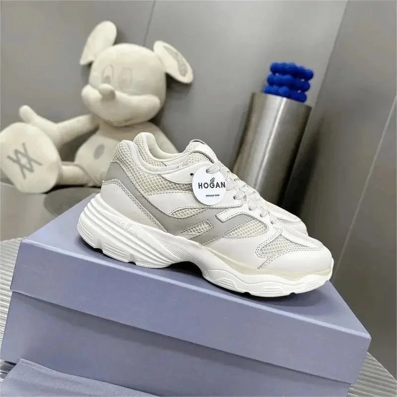 Hogan White Mesh Sneakers with Chunky Sole