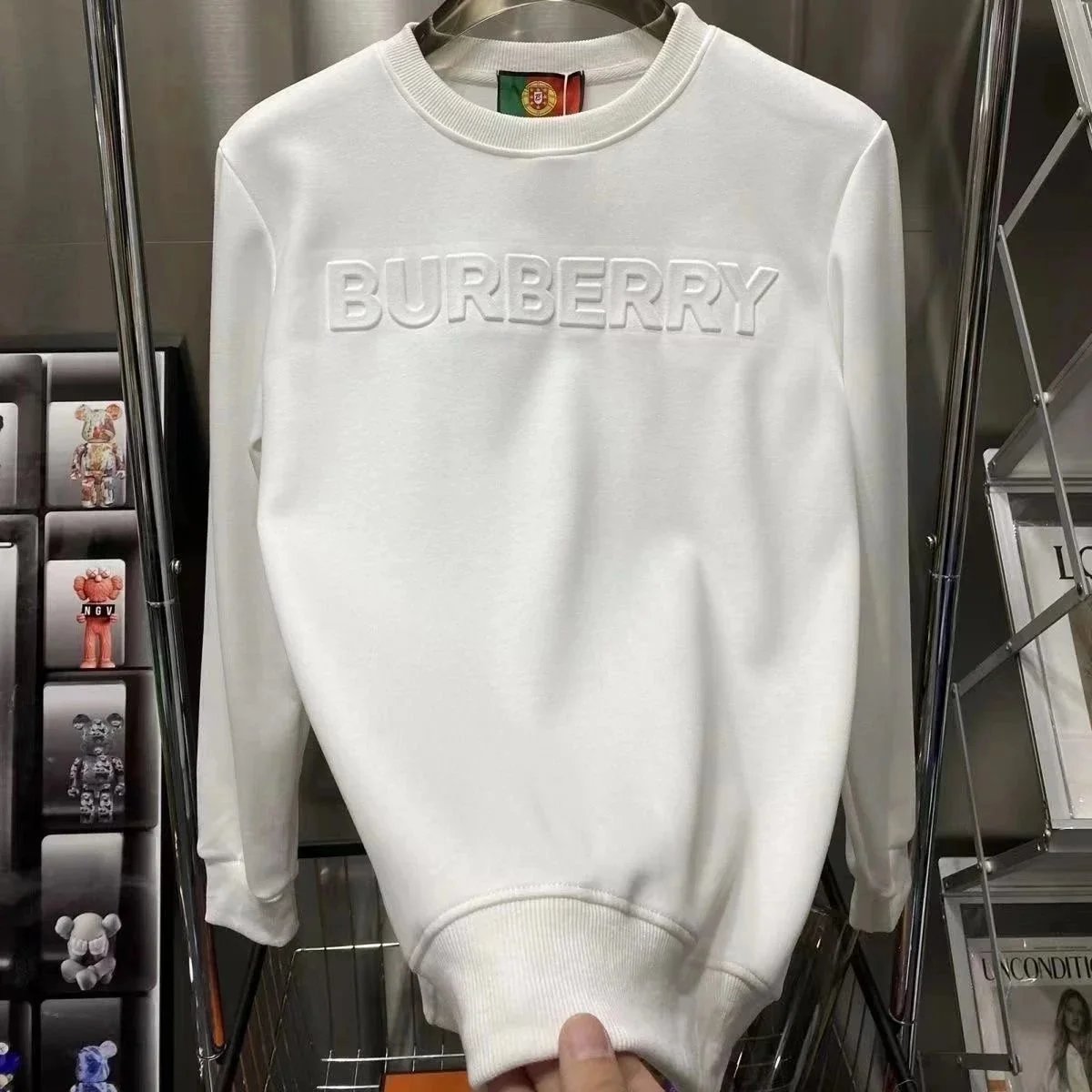 Burberry White Embroidered Logo Sweatshirt