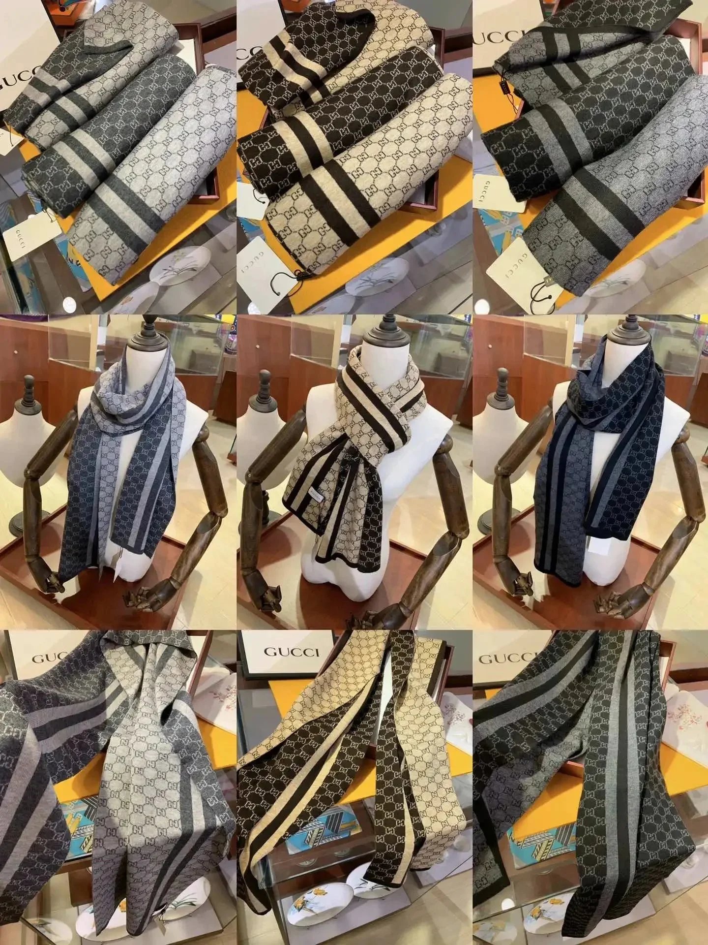Gucci Monogram Pattern Wool Scarf for Men and Women