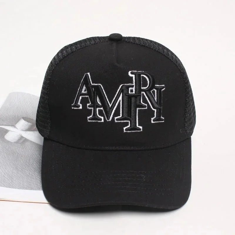 AMRI Black Mesh Baseball Cap Embroidered Logo Snapback Hat