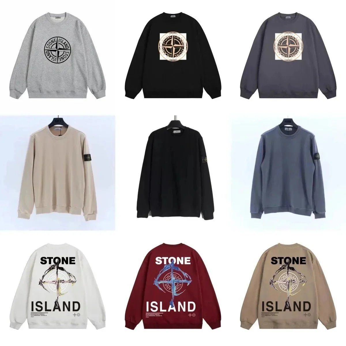 Stone Island Sweatshirts Men's Casual Logo Print Crewneck Sweaters