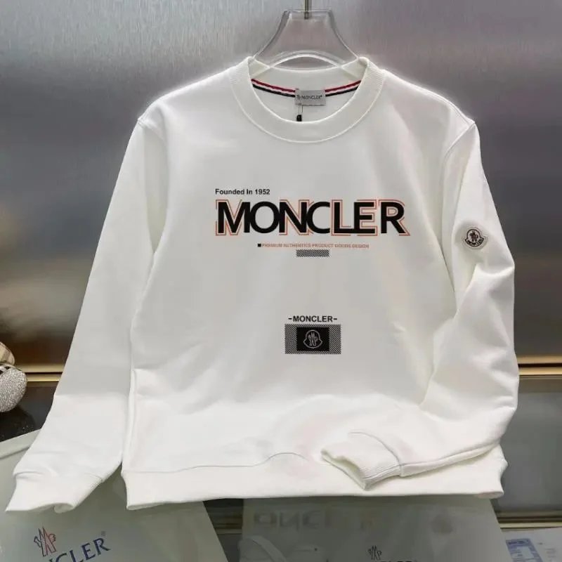 Moncler White Logo Sweatshirt Men's Casual Crewneck Sweater