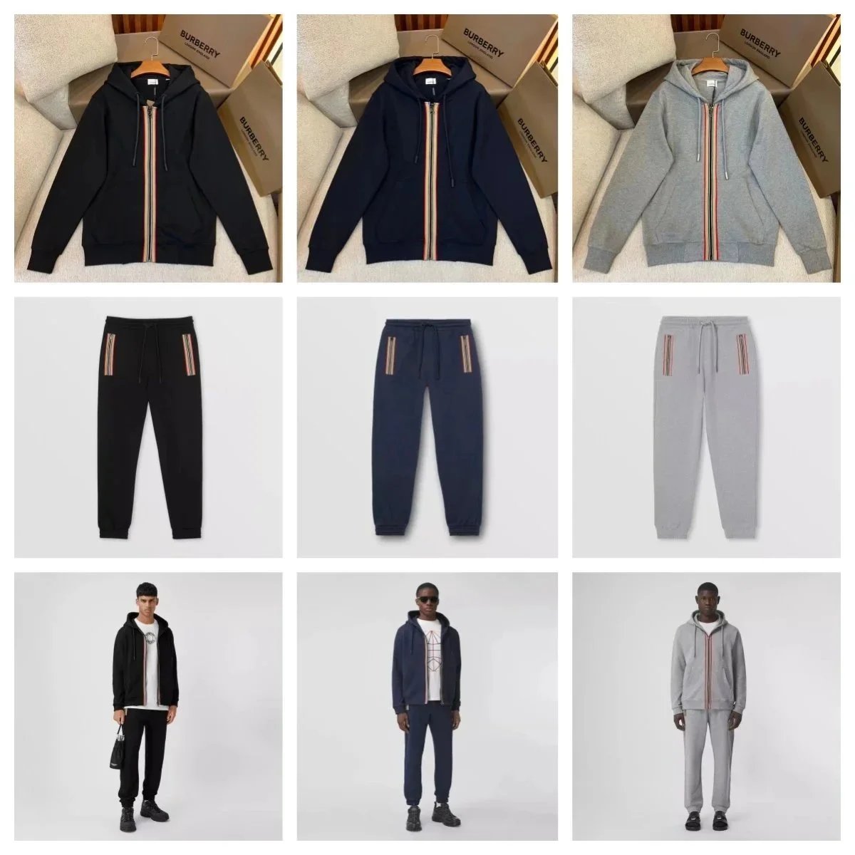 Burberry Men's Hoodie and Jogger Set with Stripe Detail