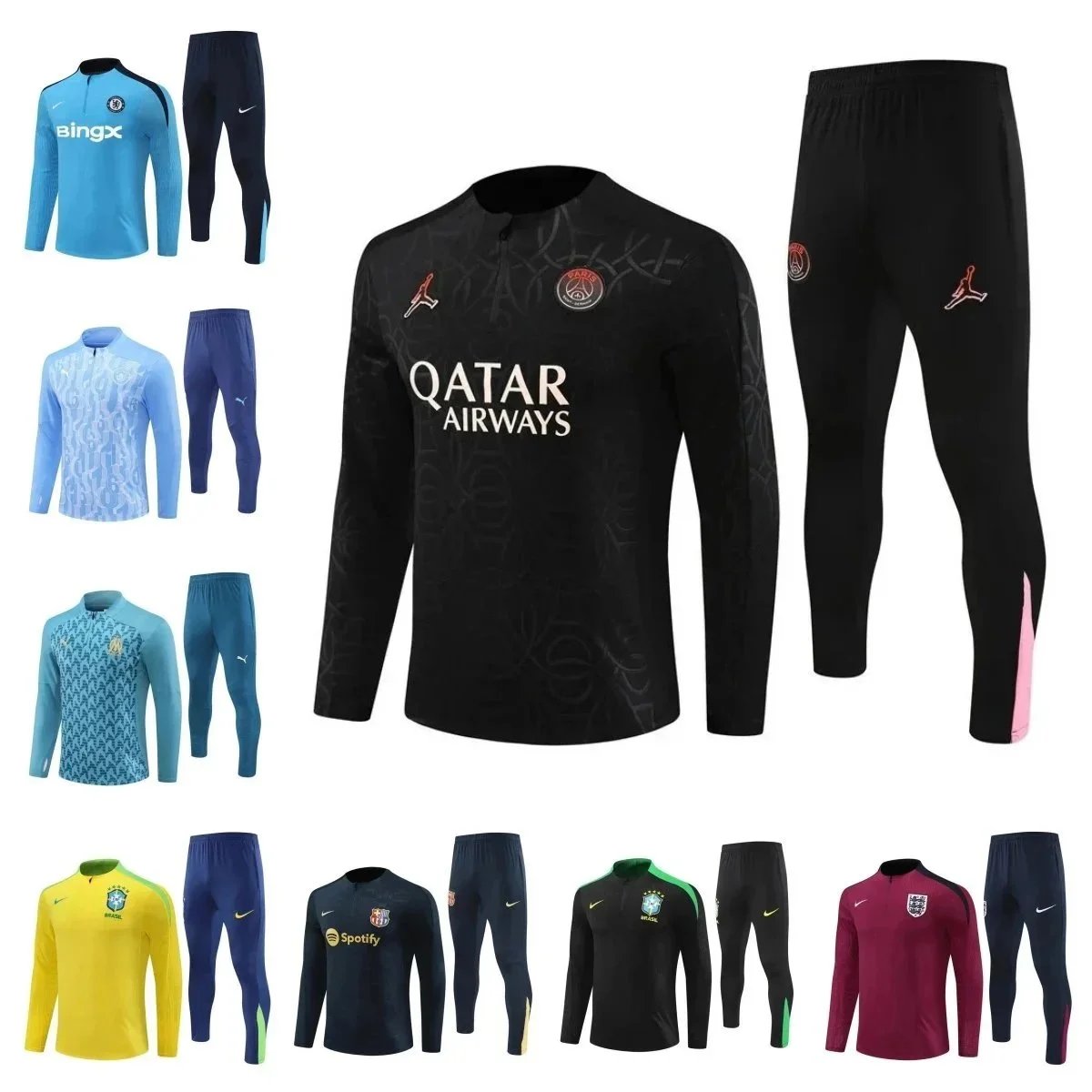 Paris Saint-Germain Training Kit Qatar Airways Black Jordan Collaboration