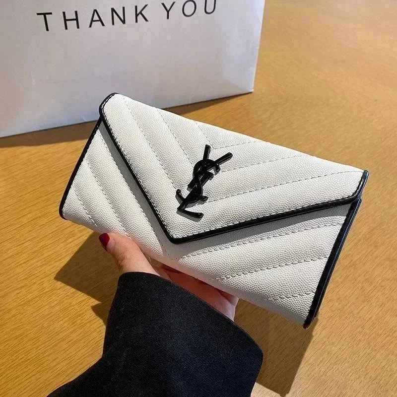 White Quilted Envelope Clutch Bag with YSL Logo
