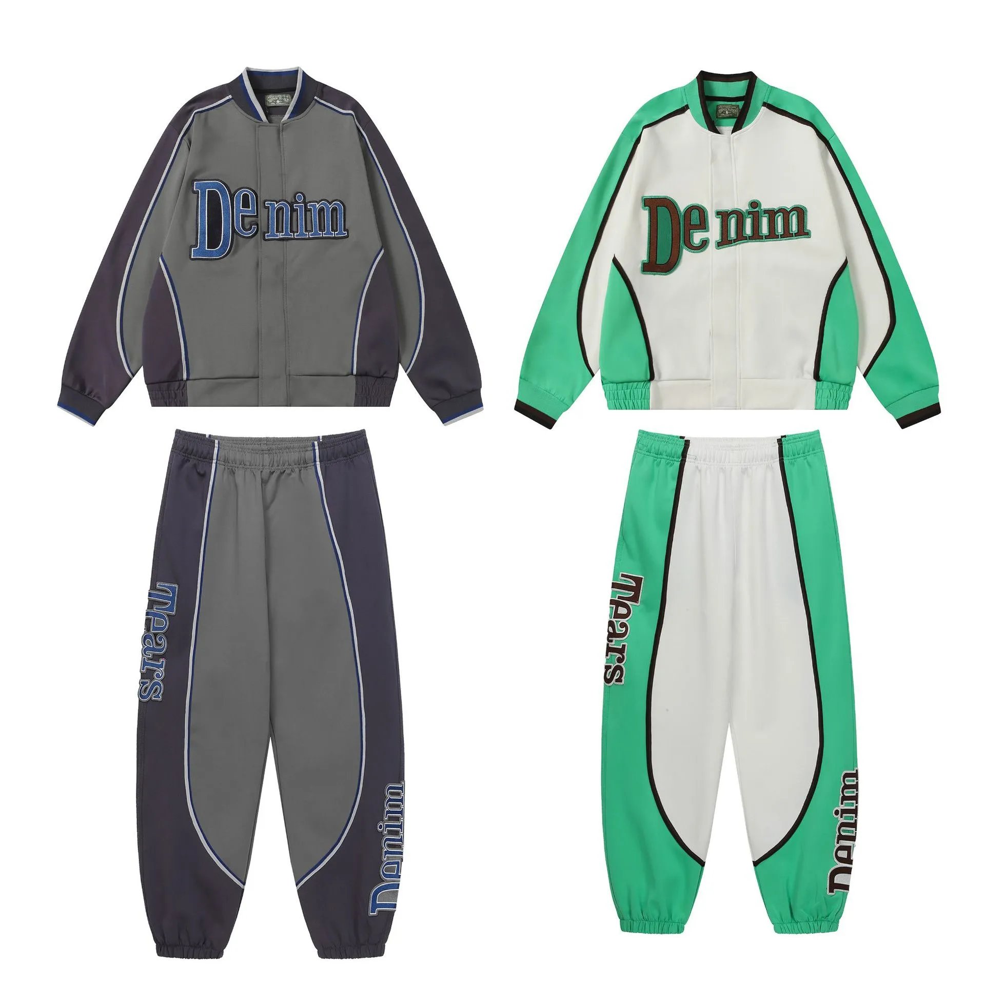 DENI木棉花字母拼色运动套装美潮开衫外套休闲束脚长裤【High Q seller recommend