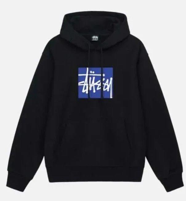 Stussy Black Hoodie with Blue Box Logo