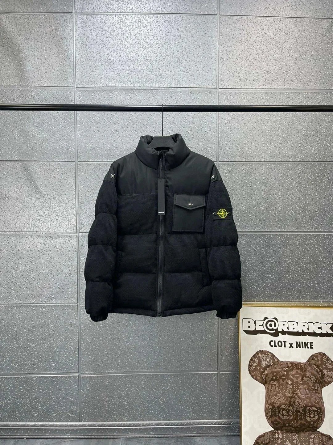Stone Island Black Puffer Jacket with Logo Patch