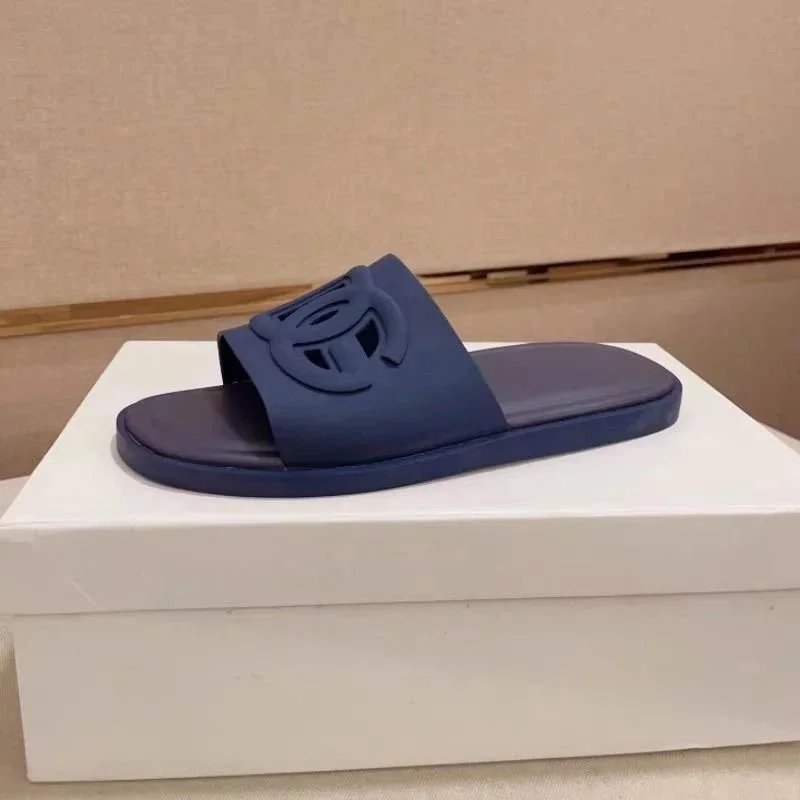 Tory Burch Logo Slide Sandals Blue Rubber Slides