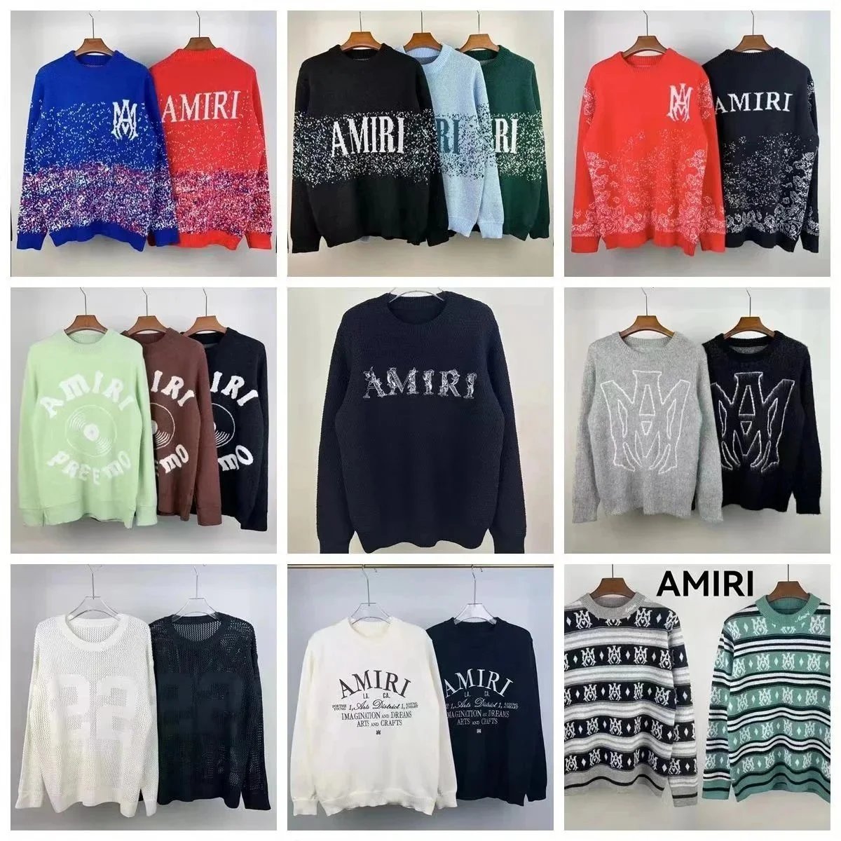 AMIRI Knit Sweaters Logo Print Oversized Crewneck Sweatshirts