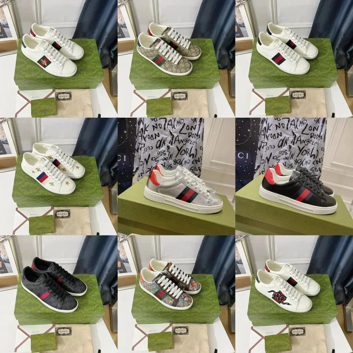 Gucci Ace Sneakers White Red Blue Stripe Logo Men Women Fashion Casual Shoes