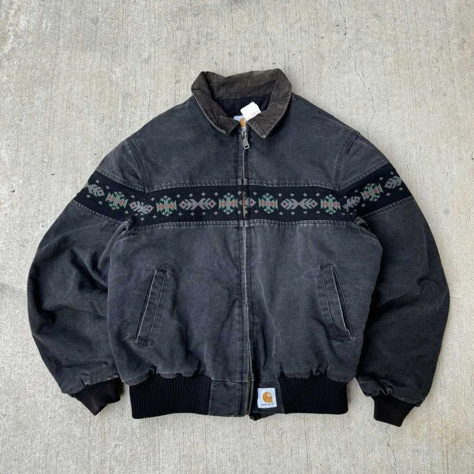 Carhartt Vintage Black Bomber Jacket with Tribal Pattern