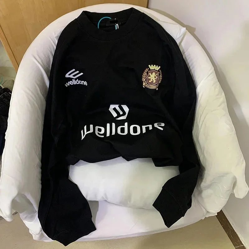 WE11DONEWHITE潮牌welldone秋季新品数字字母印花球衣长袖男女T恤
