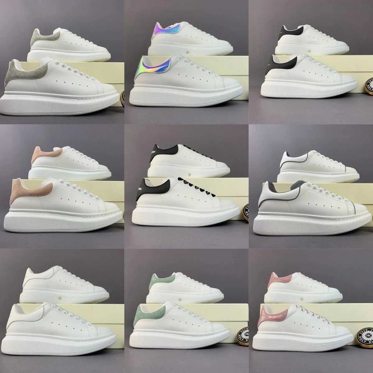White Platform Sneakers with Colorful Heel Accent
