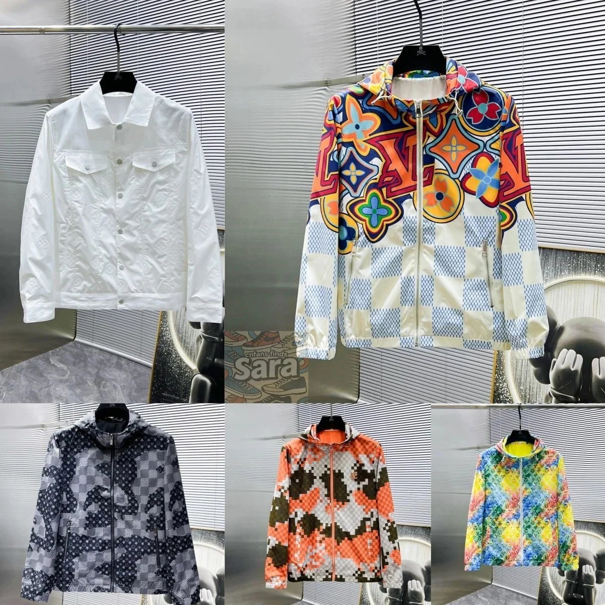 LV Monogram Pattern Printed Windbreaker Jacket Men Women Fashion Outerwear