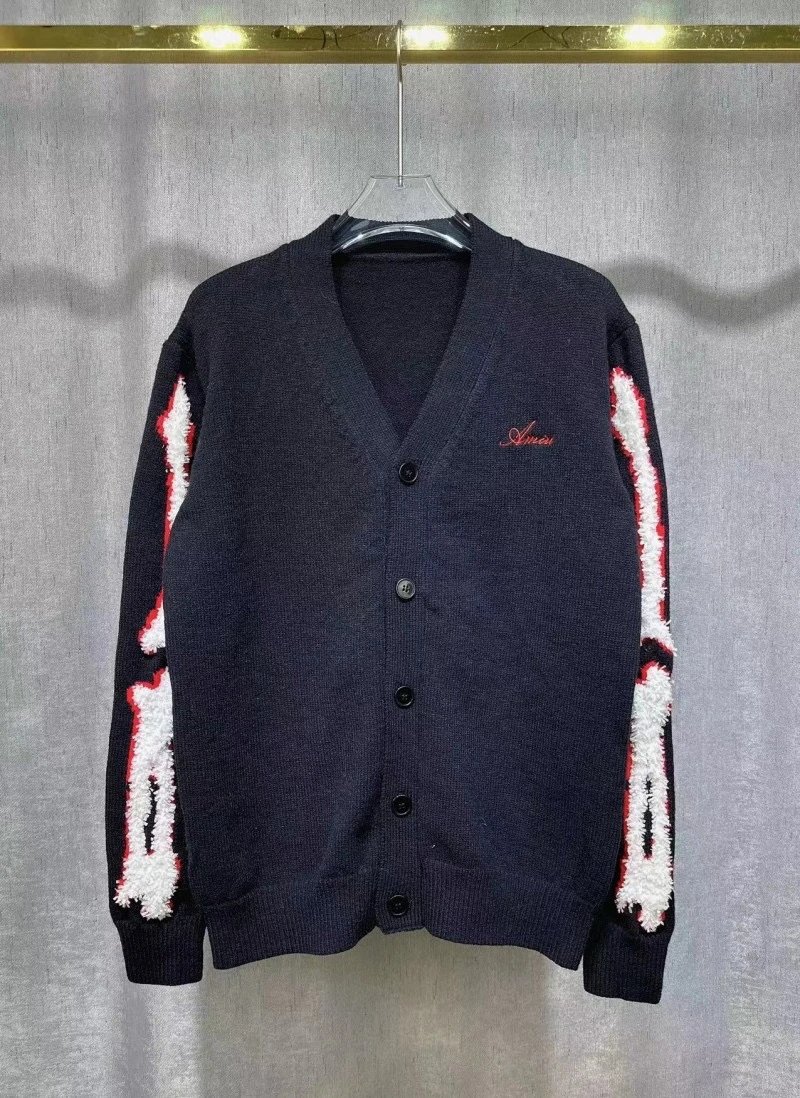 Stucci Black Knit Cardigan with Red and White Sleeve Details