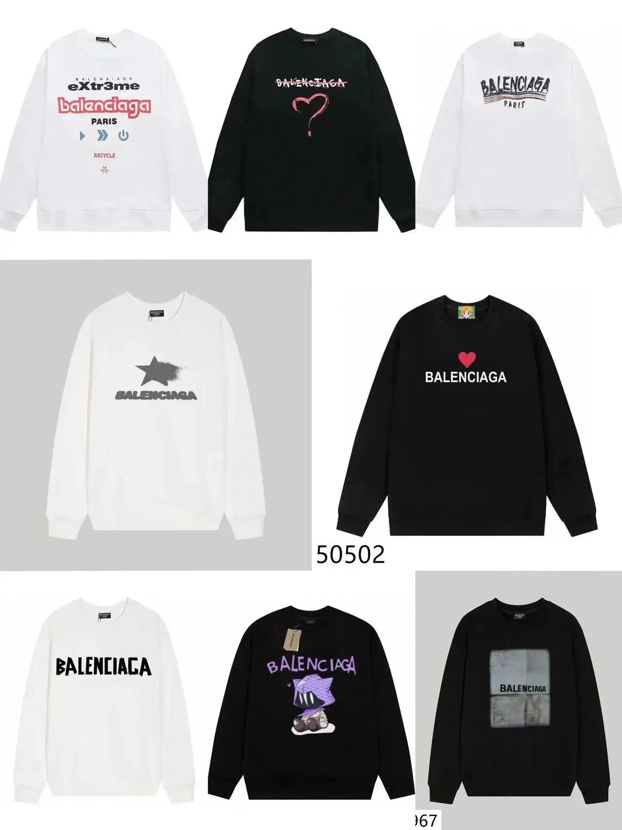 Balenciaga Sweatshirts Paris Logo Heart Star Design